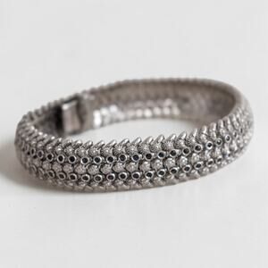 Vintage Sterling Silver Sapphire Dragon Scale Link Bracelet Artisan 8.5 Inch